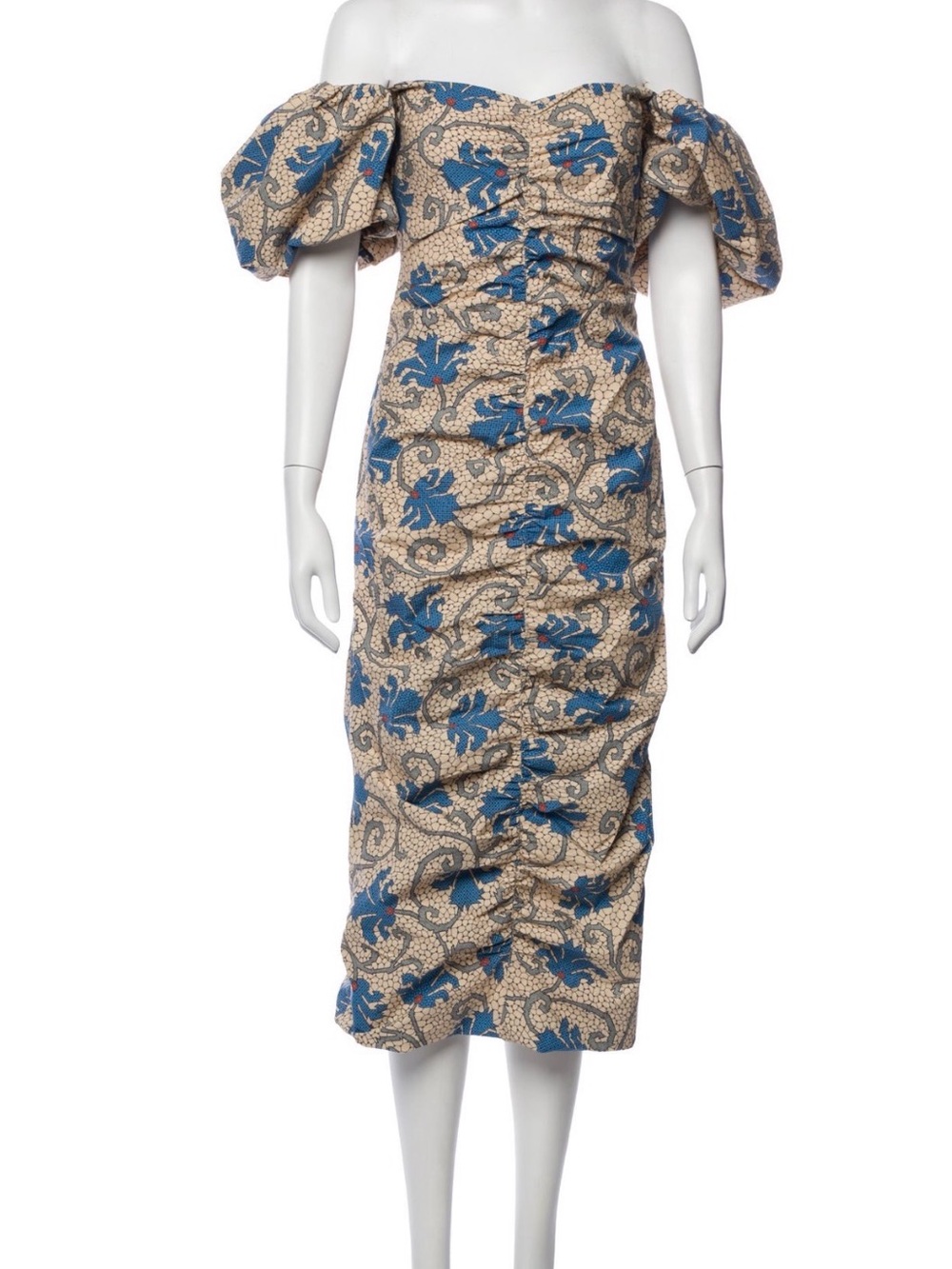 RHODE Beige and Blue One-Shoulder Floral Midi Dress